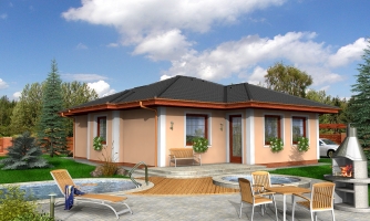 Menší projekt domu s valbovou strechou.